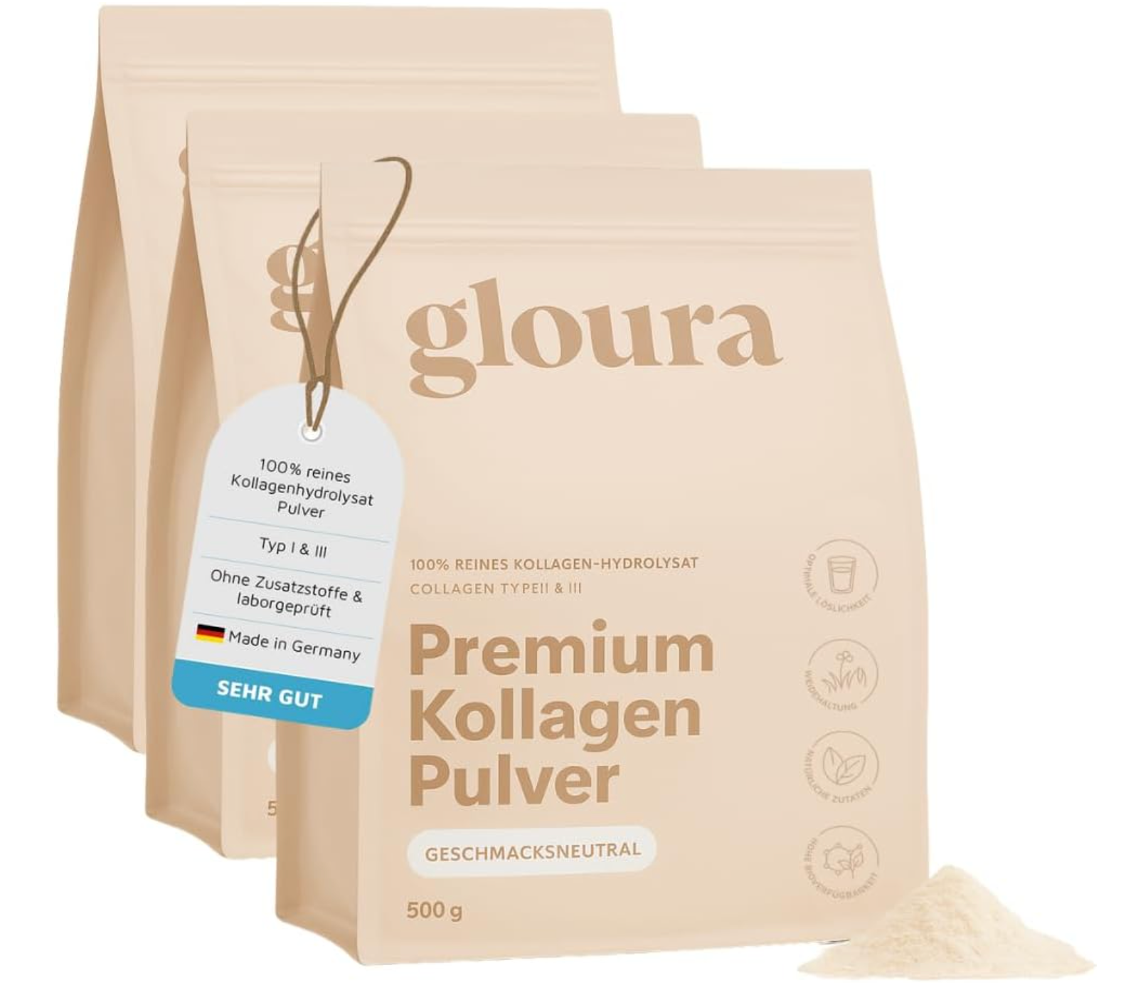 3x - Kollagen Pulver – 500g